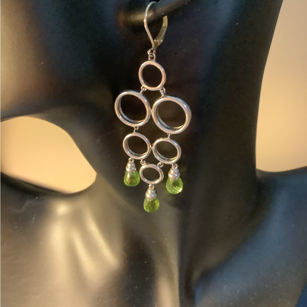Stamped 925 Sterling Silver Chandelier Earrings with Peridots